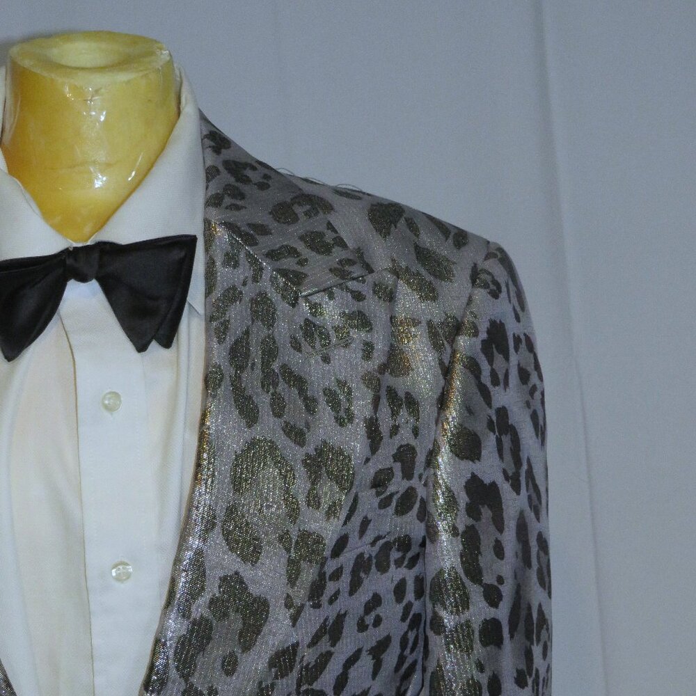 Tom Ford New Spencer Leopard Print Grey Bleck Metallic Dinner Jacket 36R NWOT